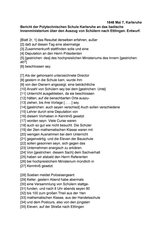 1848 Mai 7, Karlsruhe
Bericht der Polytechnischen Schule Karlsruhe an das badische Innenministerium.

Seite 3 (Blatt 2r)