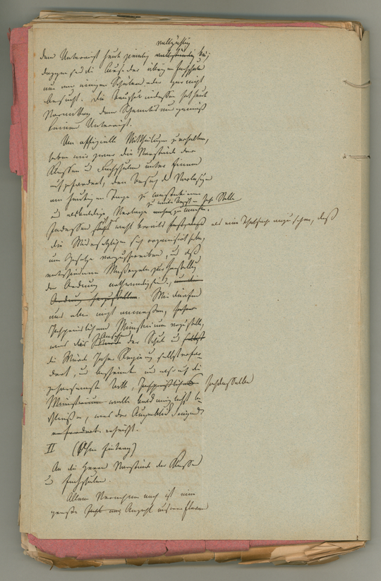 1848 Mai 8, Karlsruhe
1) Bericht von der Direktion Polytechnischen Schule Karlsruhe an das badische Innenministerium über den Auszug von Schülern nach Ettlingen,
2) Anforderung von Berichten der Klassenvorstände durch den Direktor der Polytechnischen Schule Karlsruhe.
Entwurf, Seite 2 (Blatt 1v). KIT-Archiv 10001/326.