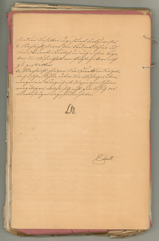 1848 Mai 8, Karlsruhe
Das badische Ministerium des Innern an das Bezirksamt Ettlingen, Abschrift des Entwurfs, Seite 2 (Blatt 1v). KIT-Archiv 10001/326.
