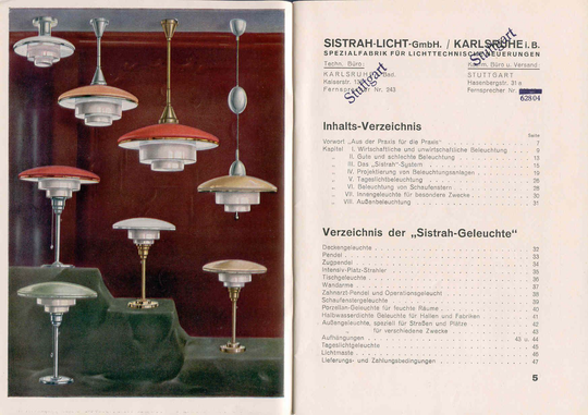 Katalog der SISTRAH-LICHT GmbH/Stuttgart, 1932.