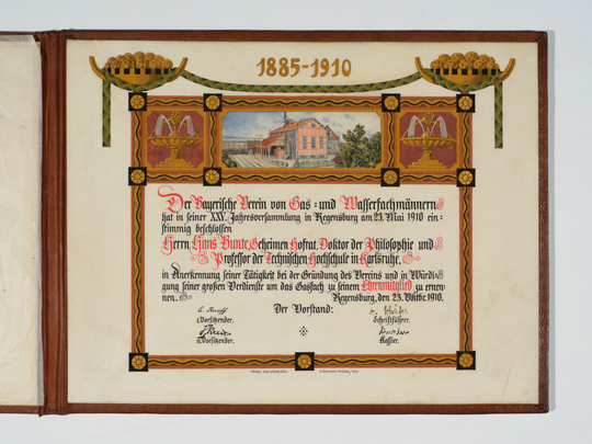 Ehrenurkunde für den Gaschemiker Hans Bunte