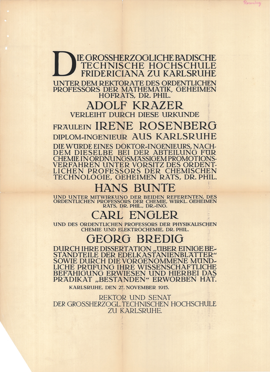 Promotionsurkunde für Irene Rosenberg
