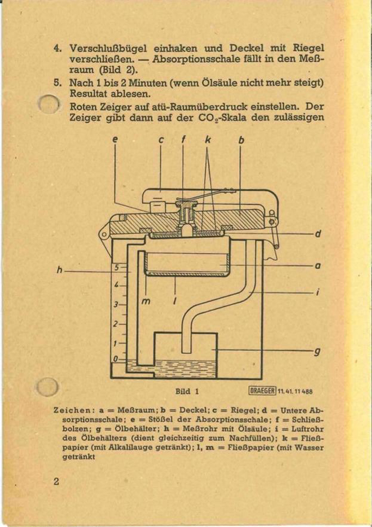Gebrauchsanweisung zum Messen des Kohlendioxidgehalts in der Raumluft, Seite 2. Mit freundlicher Genehmigung der Dräger Safety AG & Co. KGaA.