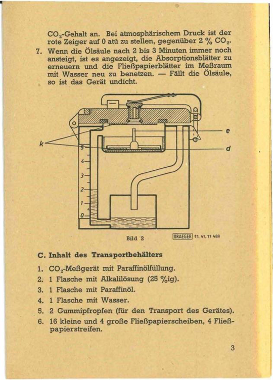 Gebrauchsanweisung zum Messen des Kohlendioxidgehalts in der Raumluft, Seite 3. Mit freundlicher Genehmigung der Dräger Safety AG & Co. KGaA.
