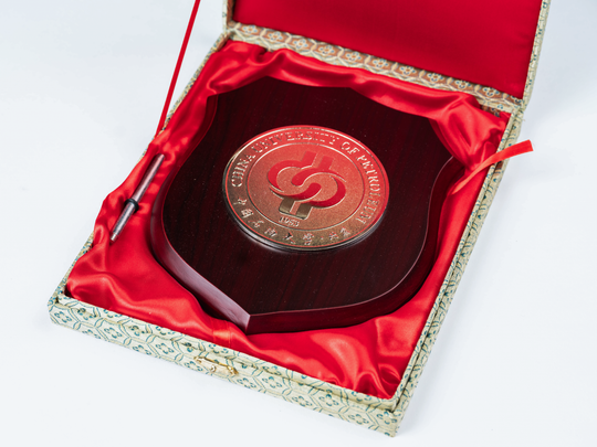 Medaille der University of Petroleum in der Volksrepublik China. KIT-Archiv. Fotografie: Amadeus Bramsiepe.