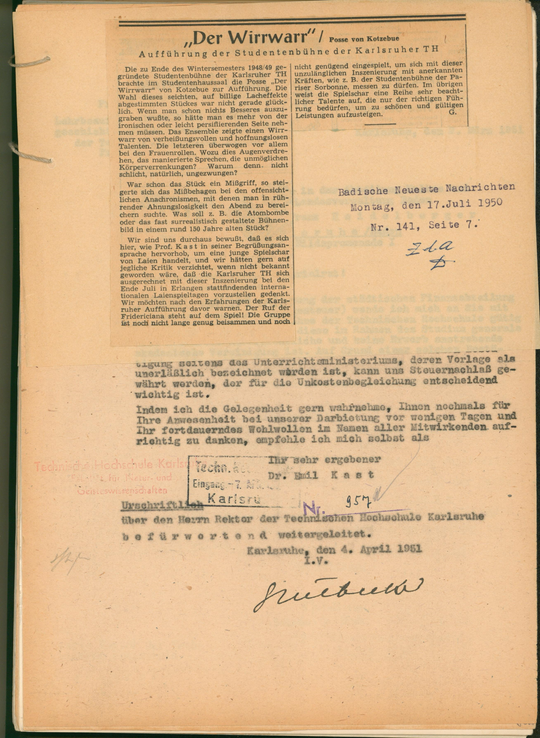 Kritik in den Badischen Neuesten Nachrichten, 17.07.1950.