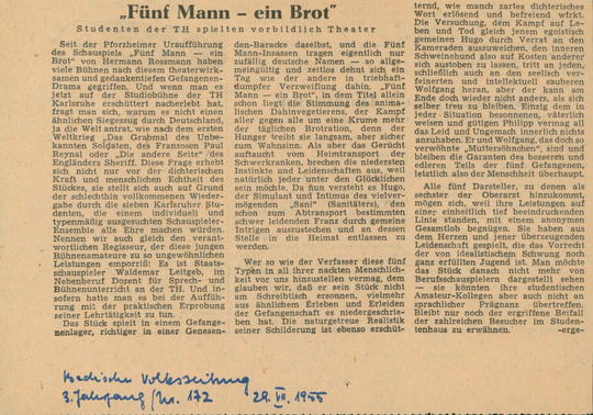 Kritik in der Badischen Volkszeitung, 29.07.1955.
