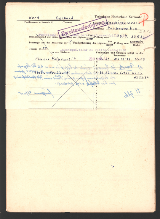 Akte der Technischen Hochschule Karlsruhe über die geheime Promotion von Emil Frank, Seite 15. KIT-Archiv 21013/1069.