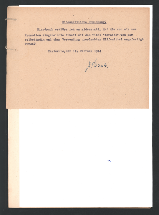 Akte der Technischen Hochschule Karlsruhe über die geheime Promotion von Emil Frank, Seite 3. KIT-Archiv 21013/1069.