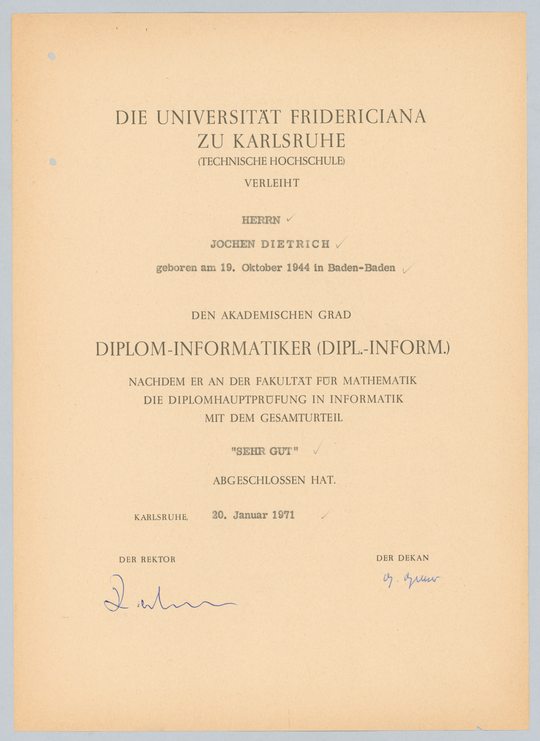 Das erste deutsche Informatik-Diplom