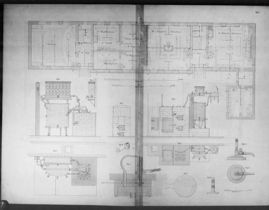 Grundriss und Ausstattung des Chemischen Laboratoriums der Polytechnischen Schule, in: Das Chemische Laboratorium an der Grossherzogl. Polytechnischen Schule, hg. v. C. Weltzien und H. Lang, Karlsruhe 1855. KIT-Bibliothek AR I 1b.